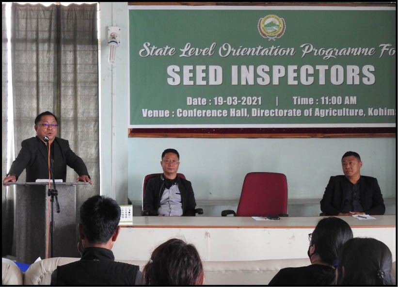 Director of Agriculture, M Ben Yanthan addressing the one day State-Level Training programme for Seed Inspectors in Kohima on March 19.